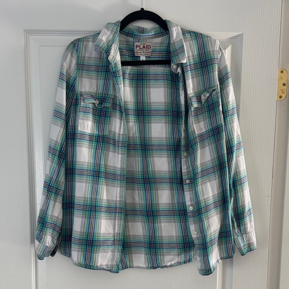 Old Navy Tops - Old Navy Men's Plaid Shirt in Green and White